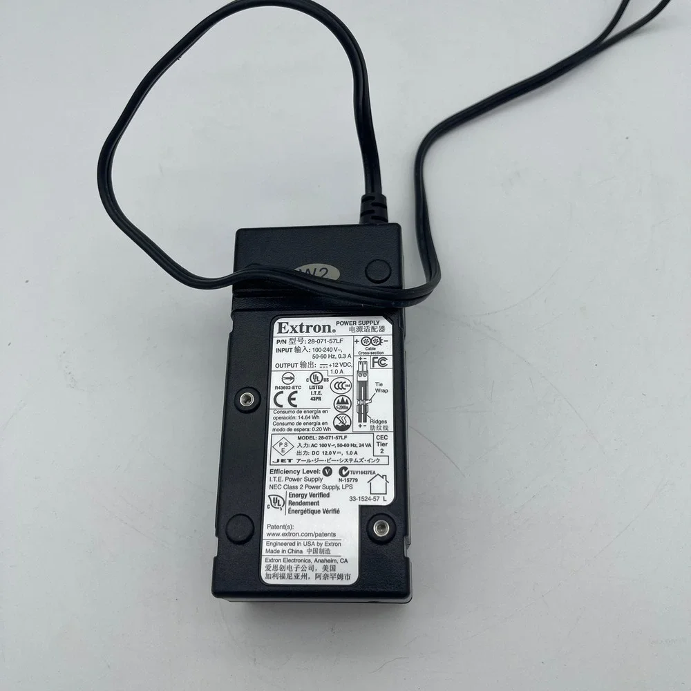 Extron 28-071-57LF AC DC Power Supply Adapter 12V 1.0A 12W Black Professional AV